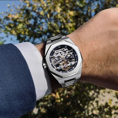 Men's fashionable skeletonized mechanical watch