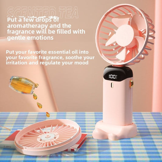 USB Portable Handheld Fan ? Foldable Mini Neck Fan with Digital Display & Aroma Function